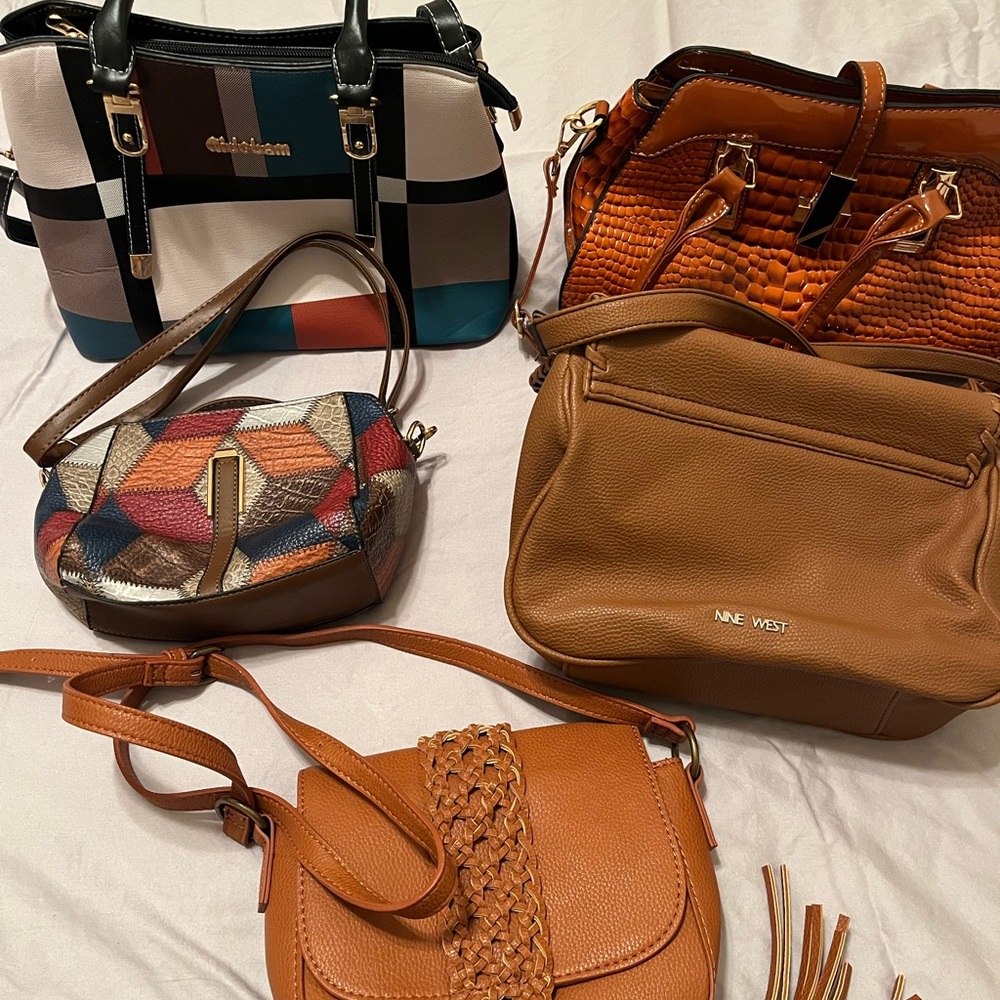 Bundle of 5 -Nine West & Multicolor Crossbody Bag Lot - Mixed Leather Styles